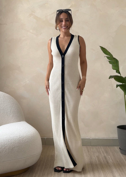 Vestido Clara Avena con Negro