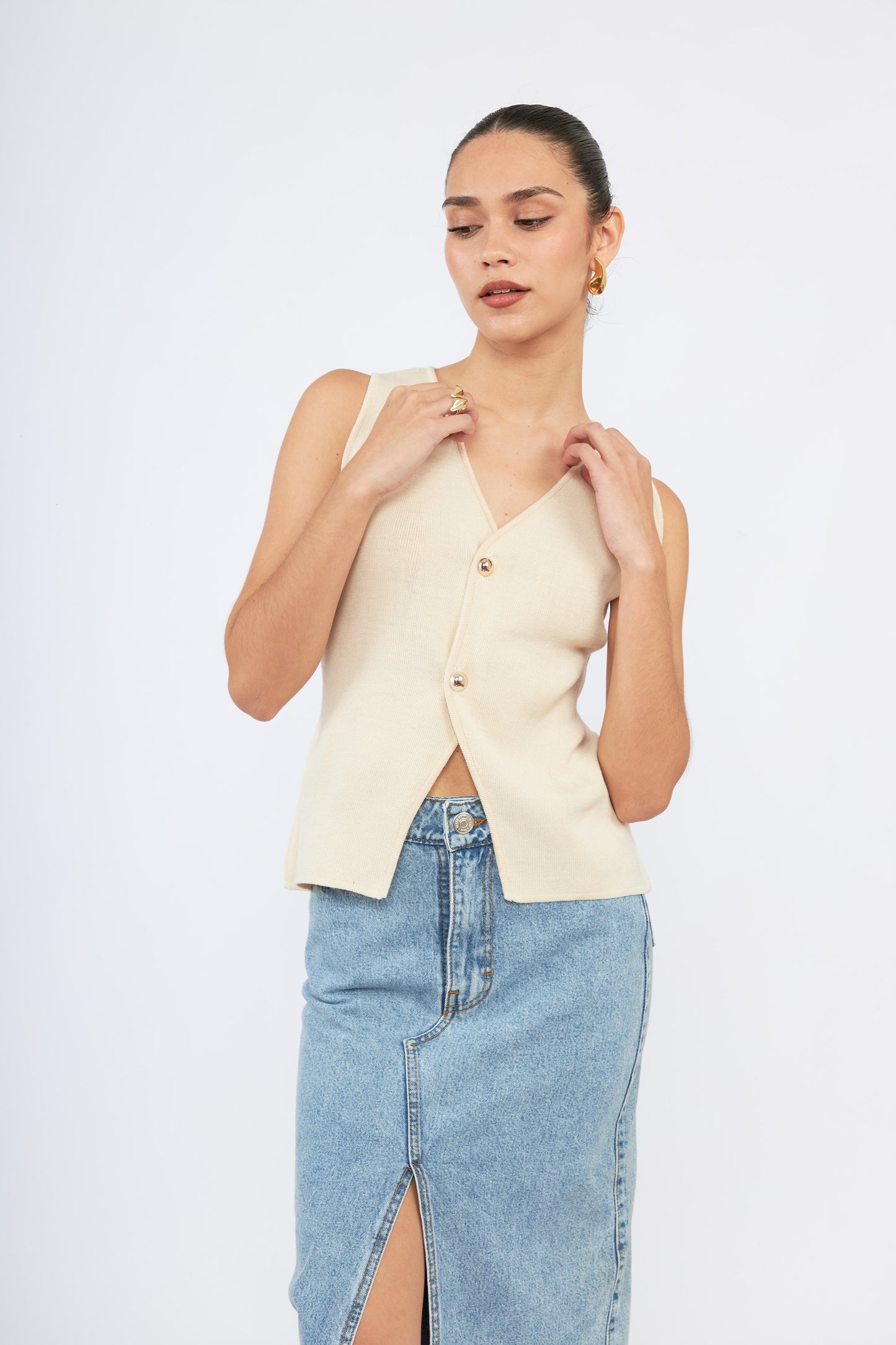 Chaleco Tejido Cruzado Chanel Avena