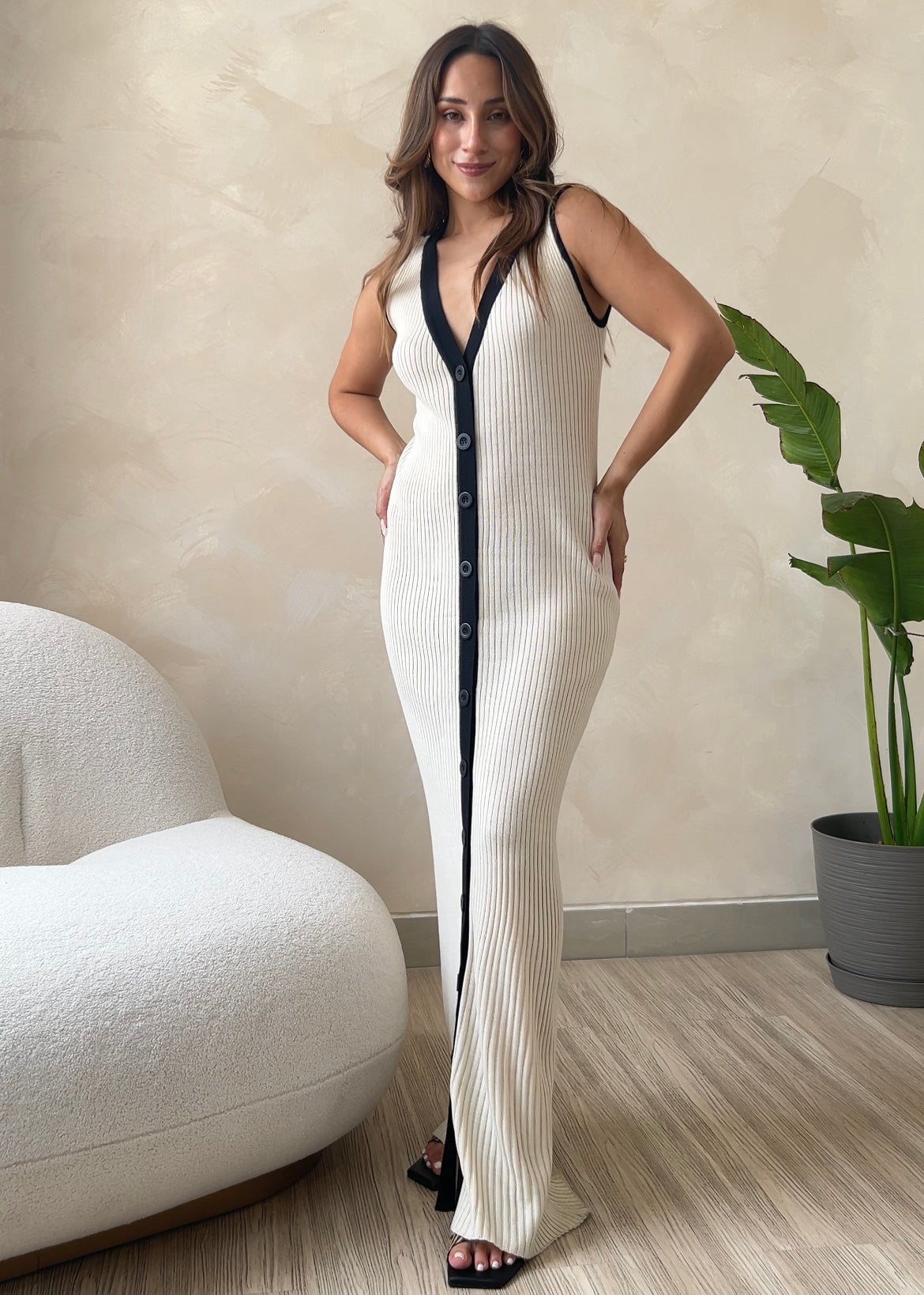 Vestido Clara Avena con Negro