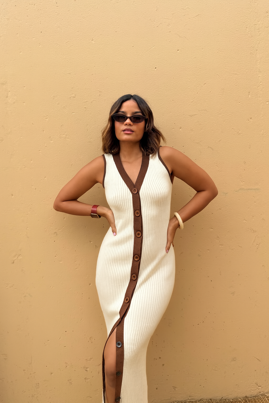 Vestido Clara Avena con Marrón