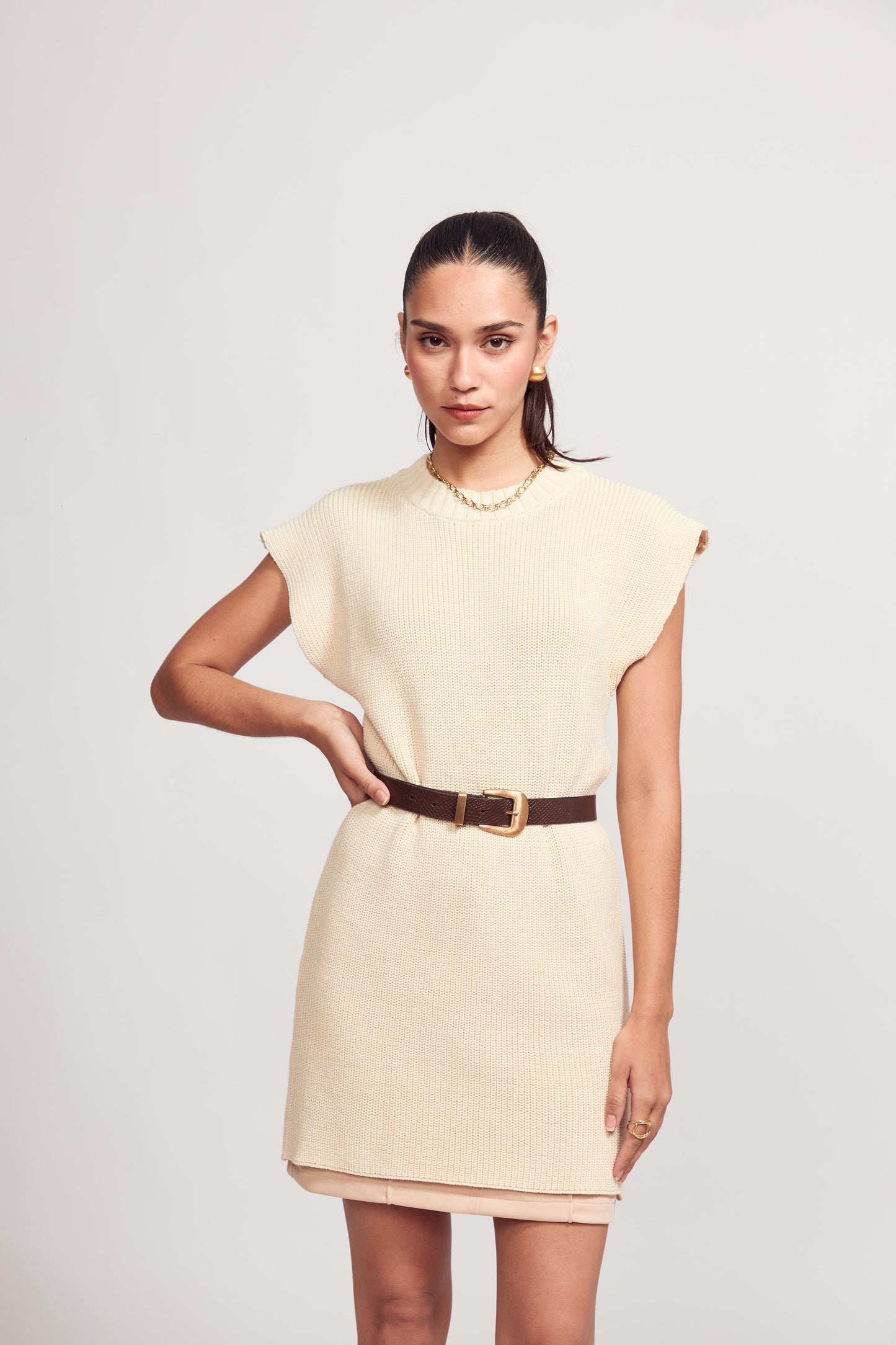 Maxi chaleco Tejido Alondra Avena