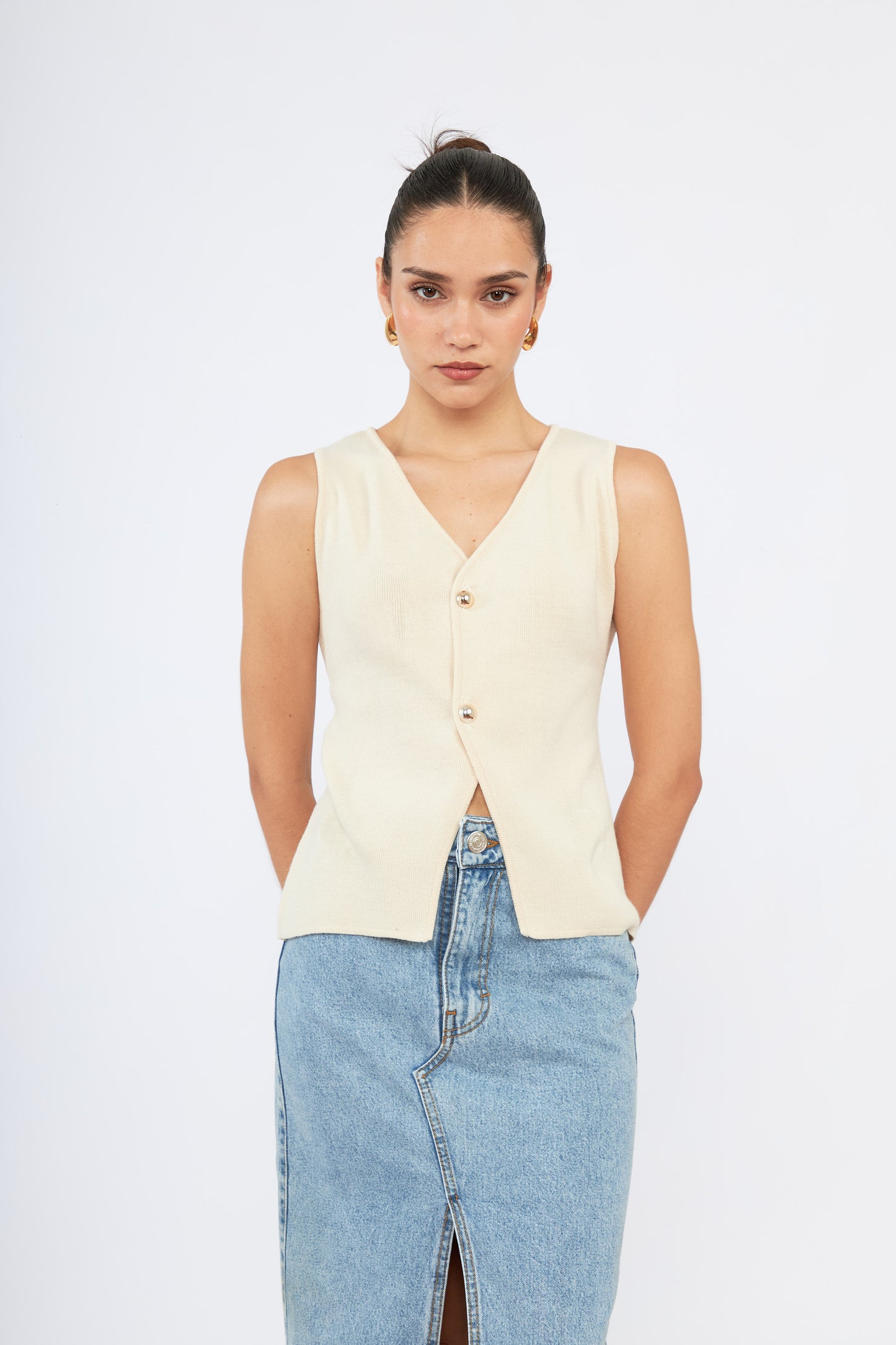 Chaleco Tejido Cruzado Chanel Avena