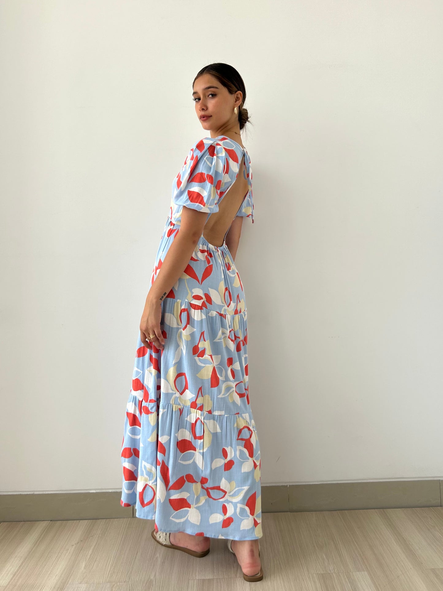 LARA DRESS CELESTE/NARANJA