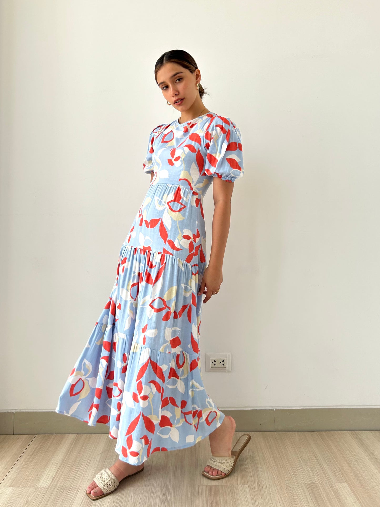 LARA DRESS CELESTE/NARANJA