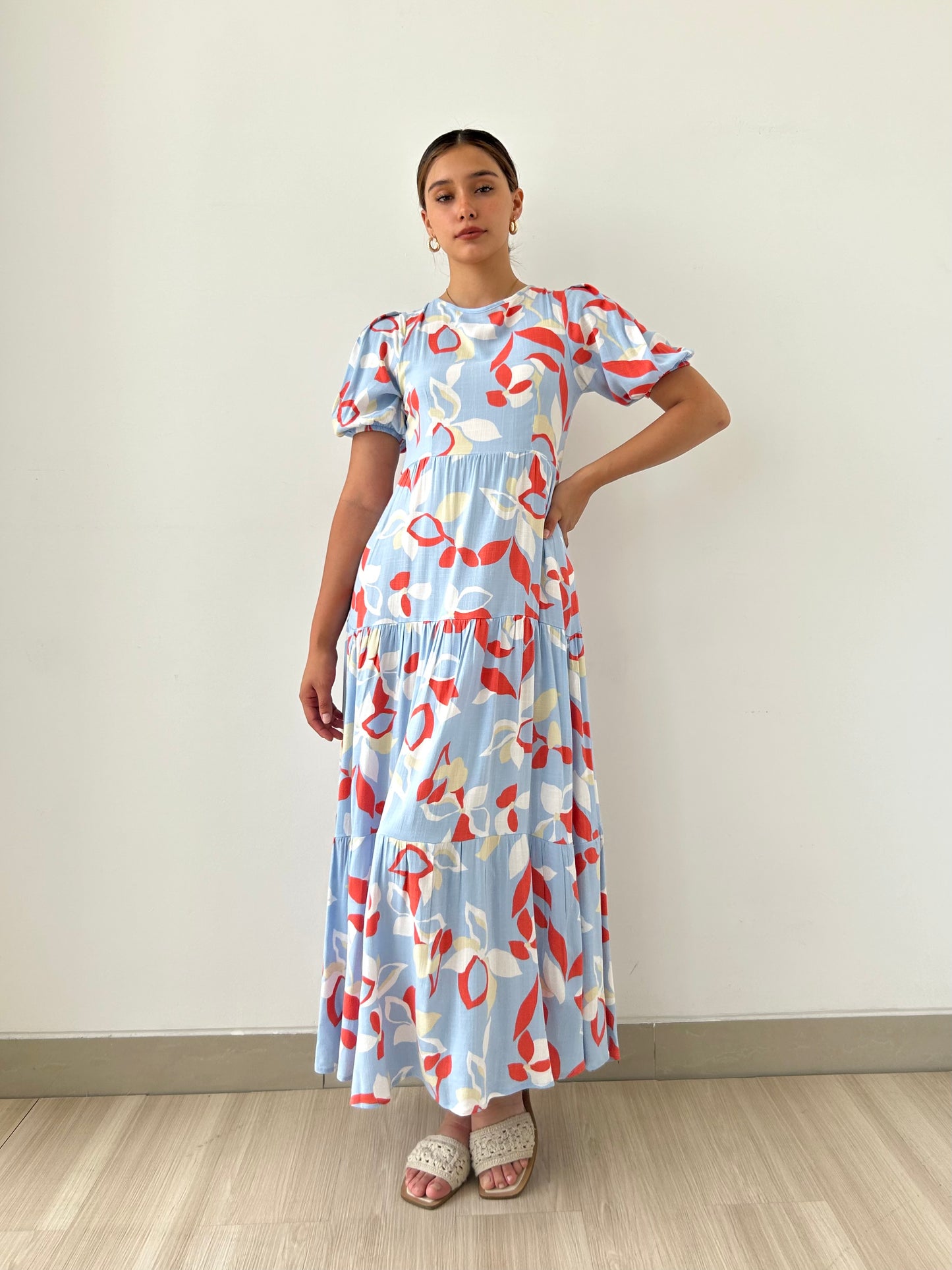 LARA DRESS CELESTE/NARANJA