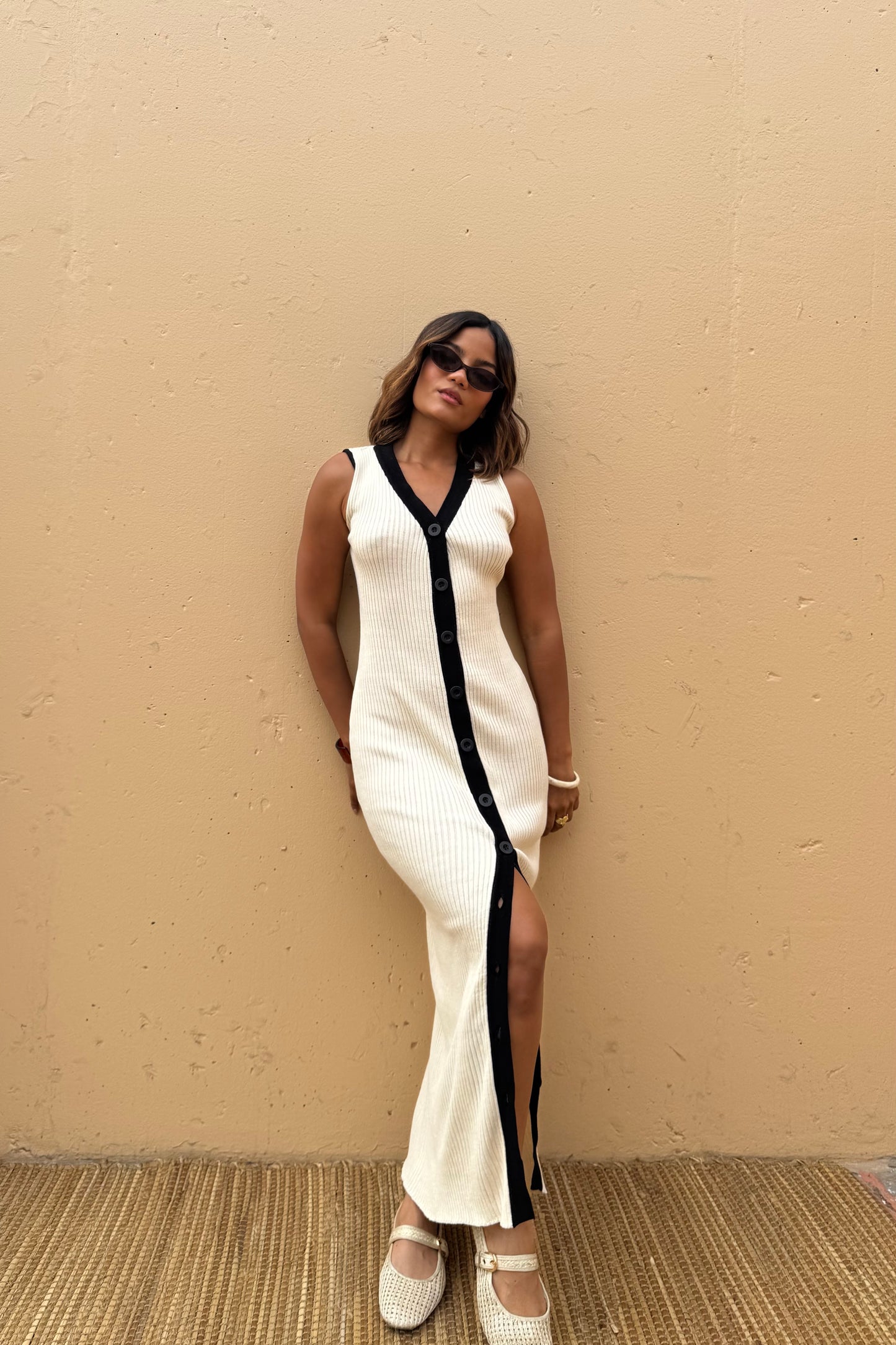 Vestido Clara Avena con Negro