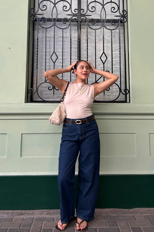 Pantalón Barrel Azul Denim