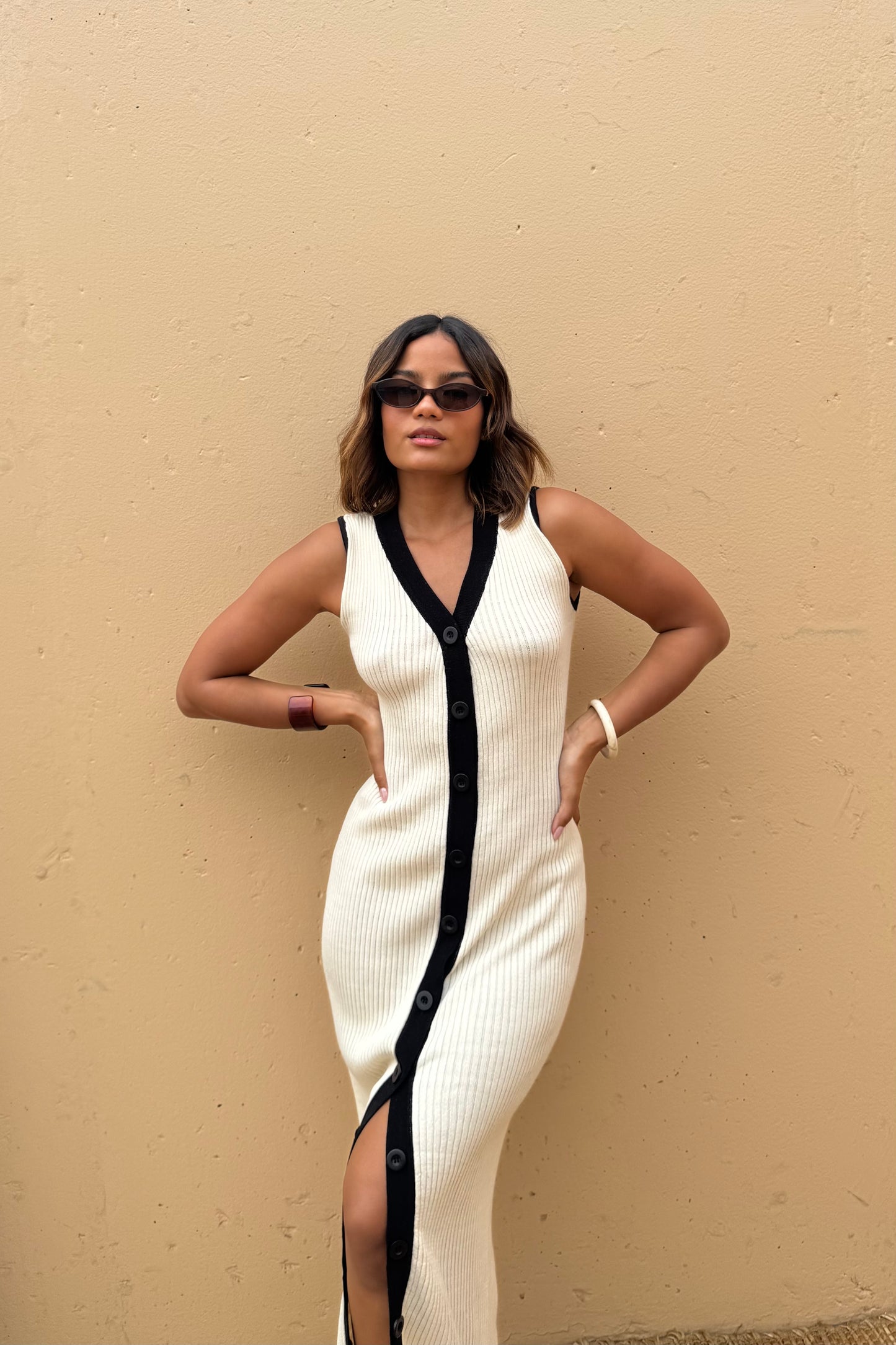 Vestido Clara Avena con Negro