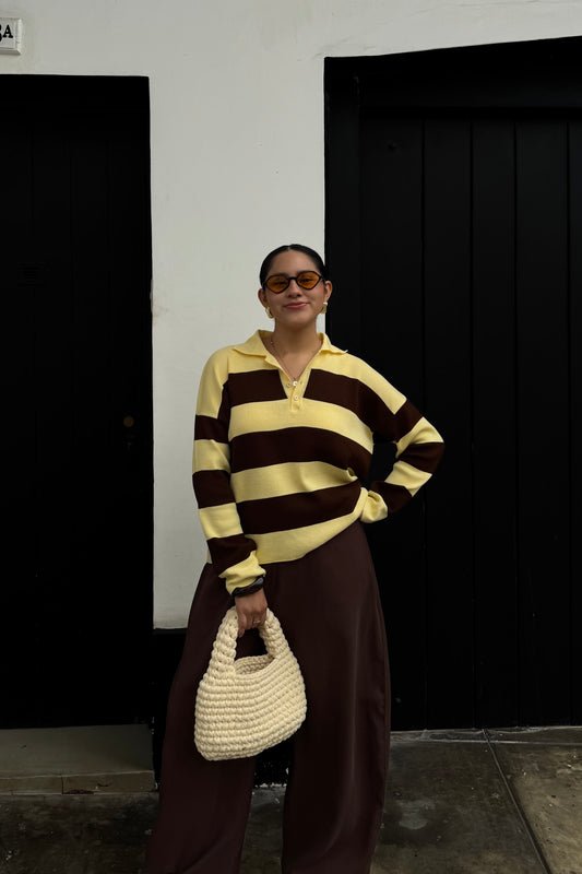 PRE ORDEN-Sweater Sienna Amarillo con Marron - Distribución  20 de Julio
