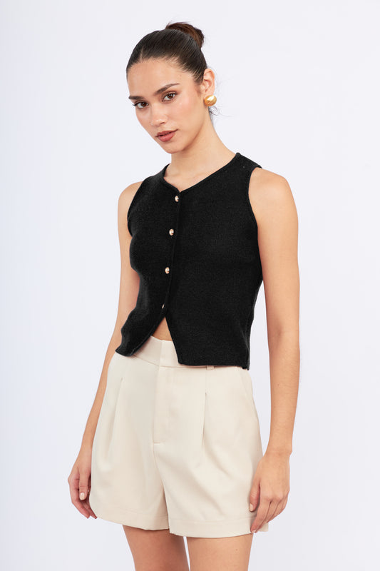 Chaleco Tejido Crop Olivia Negro