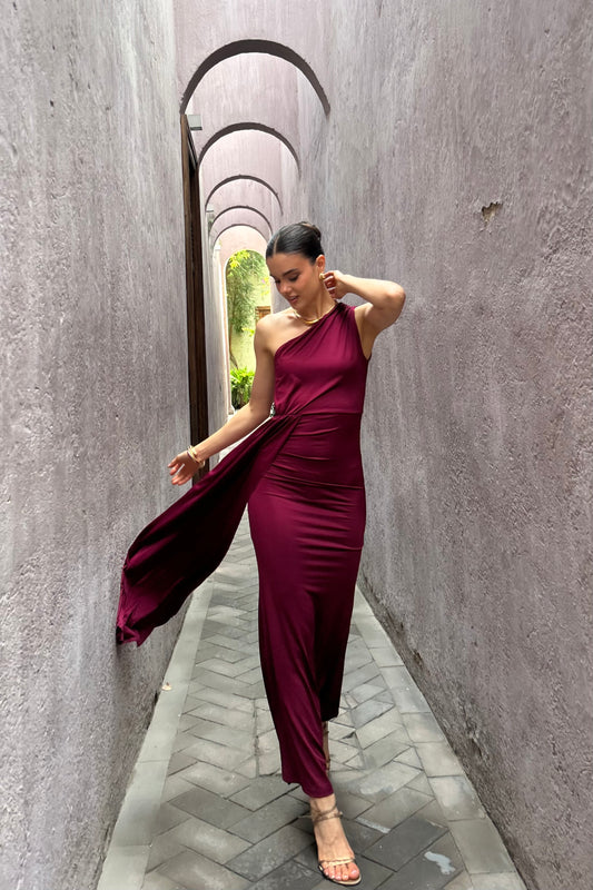 Vestido Valencia Vino Tinto