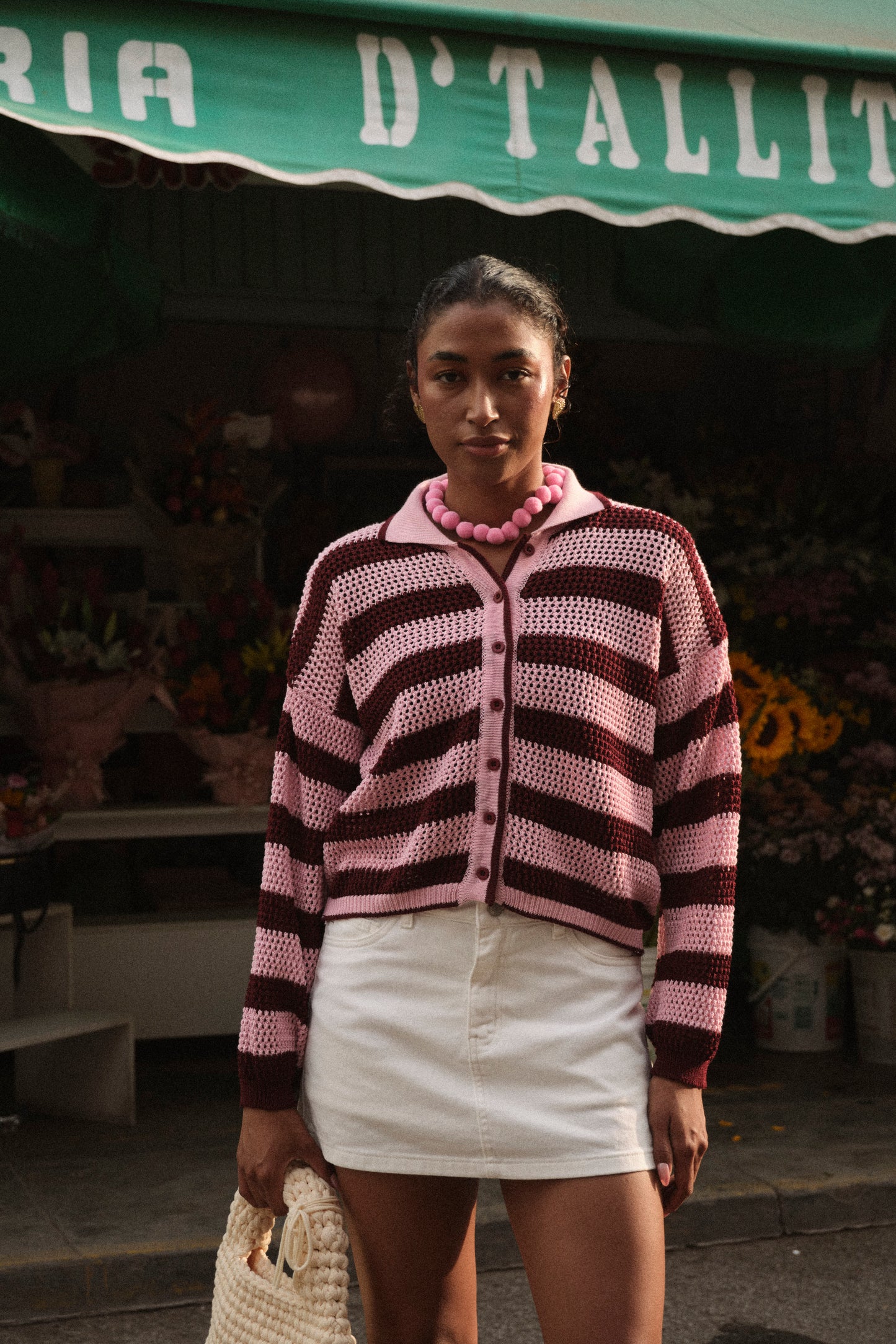 Cárdigan Cotidiano Ciruela Con Rosado