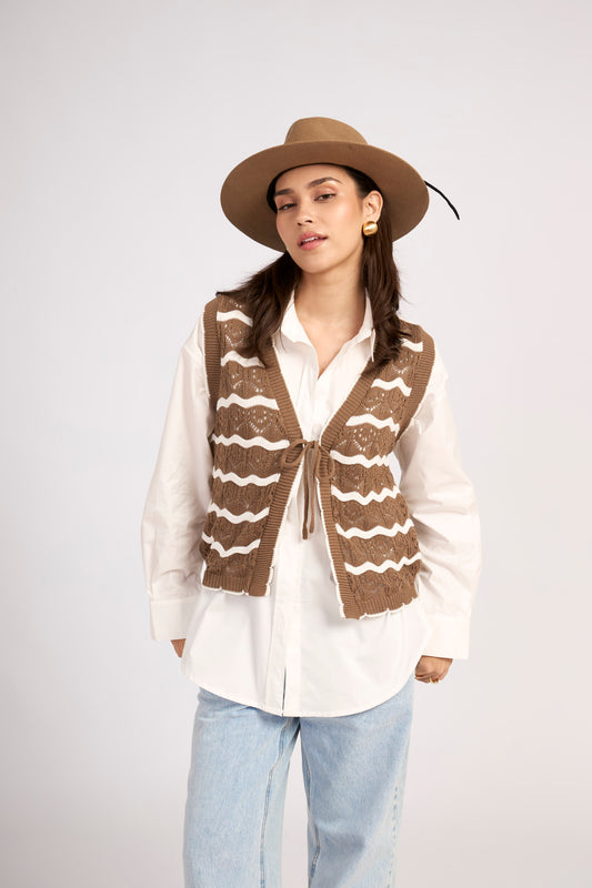 Chaleco Boho Marrón/Perla